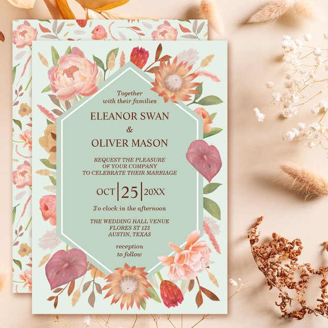 Convites Watercolor Floral Terracotta e Sage Boho Wedding (Watercolor Floral Terracotta and Sage Boho Wedding Invitation)