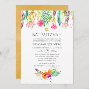 Convites Watercolor Floral Tropical Summer Bat Mitzvah