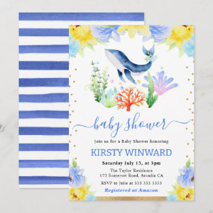 Convites Watercolor Floral Underwater Chá de fraldas De Bal