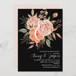 Convites Watercolor Floral Vintage Peach Rosa Casamento C