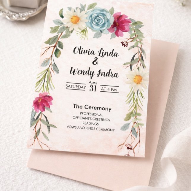 Convites Watercolor Floral Wedding Ceremony Invitation (Criador carregado)