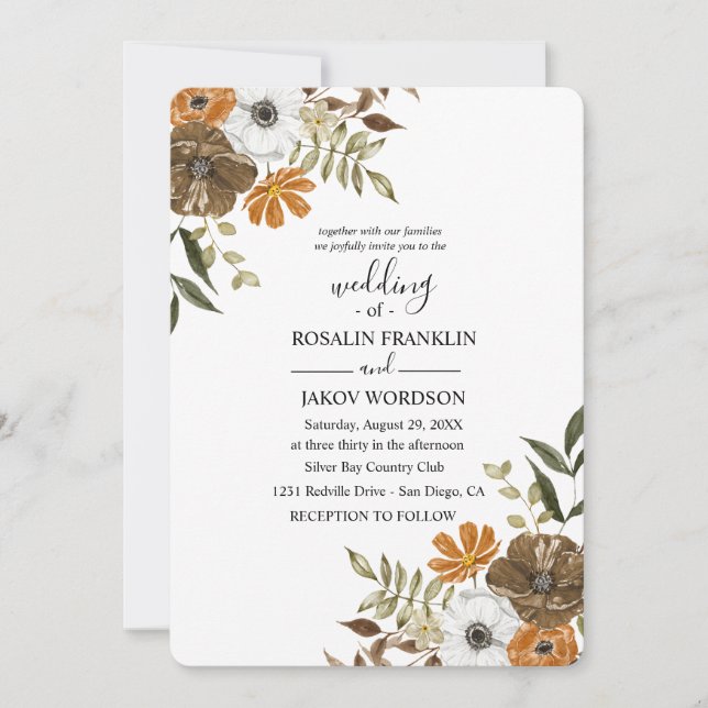 Convites watercolor floral wedding Invitation (Frente)