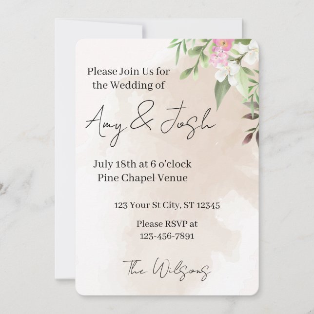 Convites Watercolor Floral Wedding Invitation (Frente)