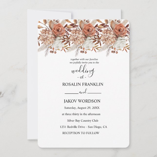 Convites watercolor floral wedding Invitation (Frente)
