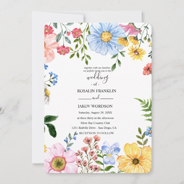 Convites watercolor floral wedding Invitation (Frente)