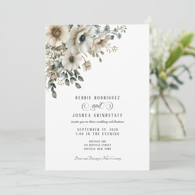 Convites Watercolor Floral Wedding Invitation  (Em pé/Frente)