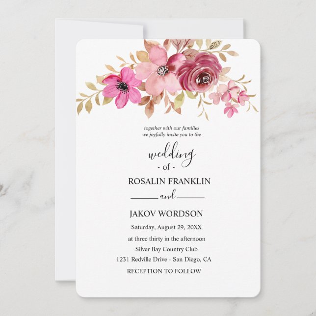 Convites watercolor floral wedding Invitation (Frente)
