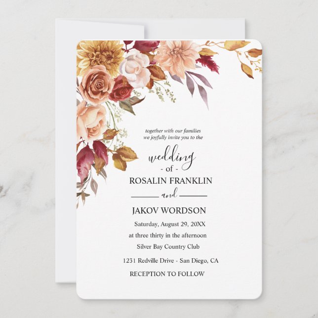 Convites watercolor floral wedding Invitation (Frente)