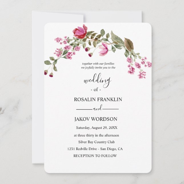 Convites watercolor floral wedding Invitation (Frente)
