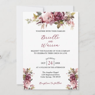 Convites Watercolor Floral Wedding Invitation Burgundy Pink