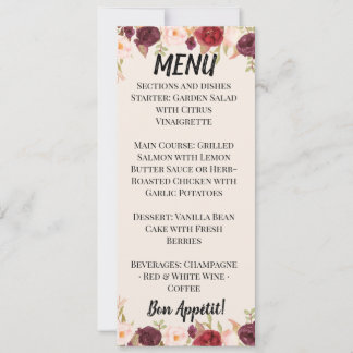 Convites Watercolor Floral Wedding Menu