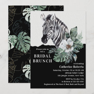 Convites Watercolor Floral Wild Zebra Bridal Brunch