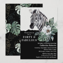 Convites Watercolor Floral Wild Zebra Quarty aniversário de