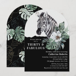 Convites Watercolor Floral Wild Zebra Trinta aniversário de