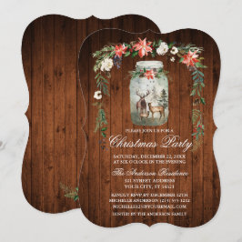 Convites Watercolor Floral Wood Mason Jar Christmas Party