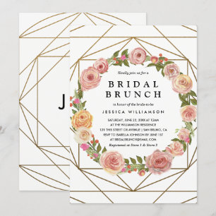 Convites Watercolor Floral Wreath Geométrica Bridal Brunch
