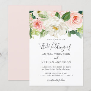 Convites Watercolor Florals Blush Wedation