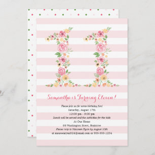 Convites Watercolor Florals ELEVEN 11 Birthday