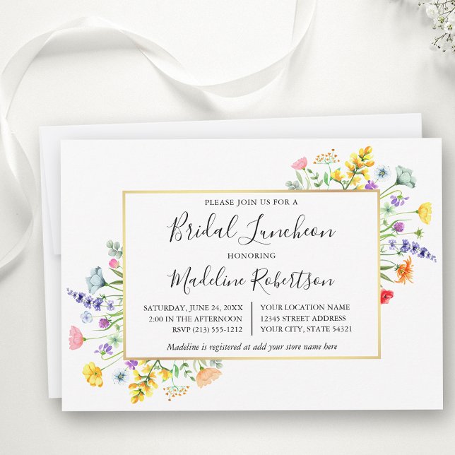 Convites Watercolor Flores Selvagens Caligrafia Bridal (Customize to change text color or text style.)