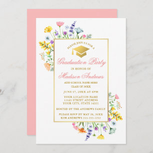 Convites Watercolor Flores selvagens Festa de formatura ros