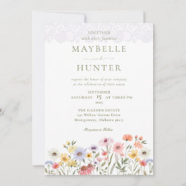 Convites Watercolor Flores Selvagens, Folhagem e Casamento