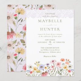 Convites Watercolor Flores Selvagens, Folhagem e Casamento