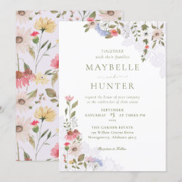 Convites Watercolor Flores Selvagens, Folhagem e Casamento