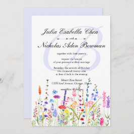 Convites Watercolor Flores Selvagens Monograma Casamento de