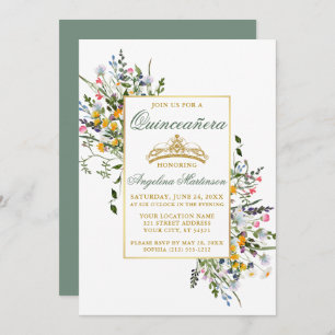 Convites Watercolor Flores Selvagens Quinceanera Sage Verde