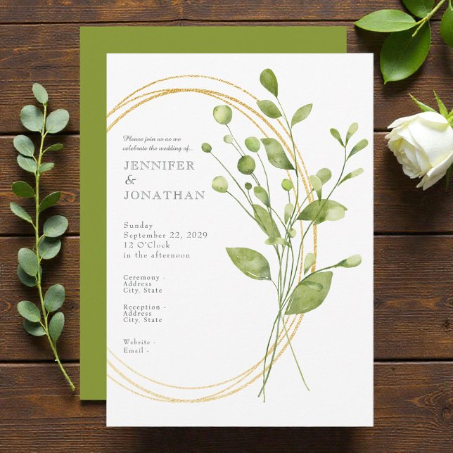 Convites Watercolor Flower Floral Green Wedding Invitation (Criador carregado)
