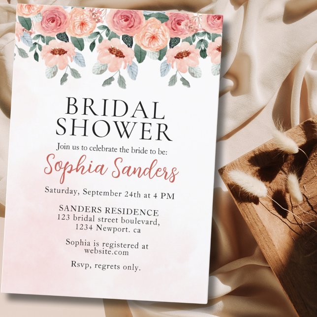 Convites Watercolor Flowers Peach Color Boho Bridal Shower (Criador carregado)