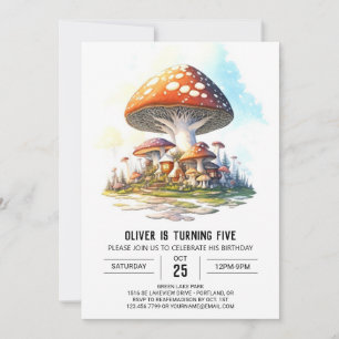 Convites Watercolor Forest Mushroom Birday