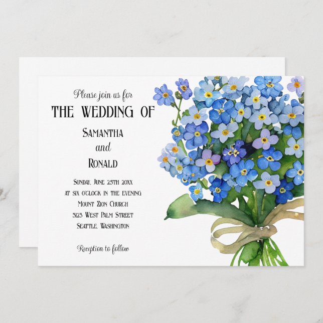 Convites Watercolor Forget-me-nots Wedding (Frente/Verso)