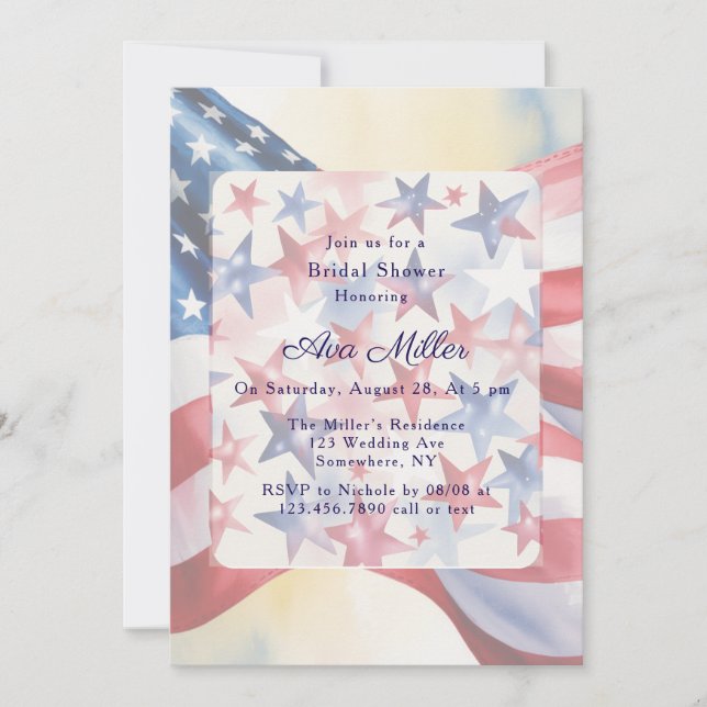 Convites Watercolor Fourth Of July Bridal Shower (Frente)