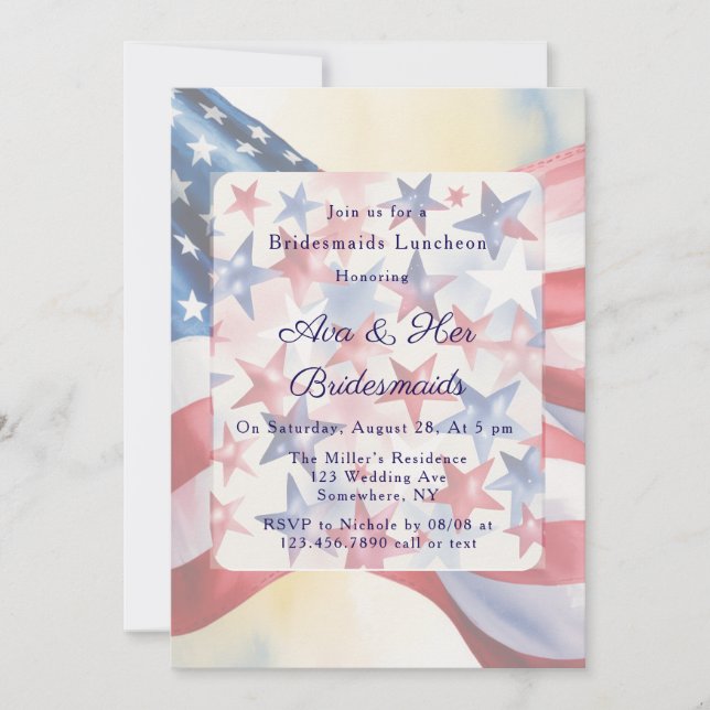 Convites Watercolor Fourth Of July Bridesmaids Luncheon (Frente)