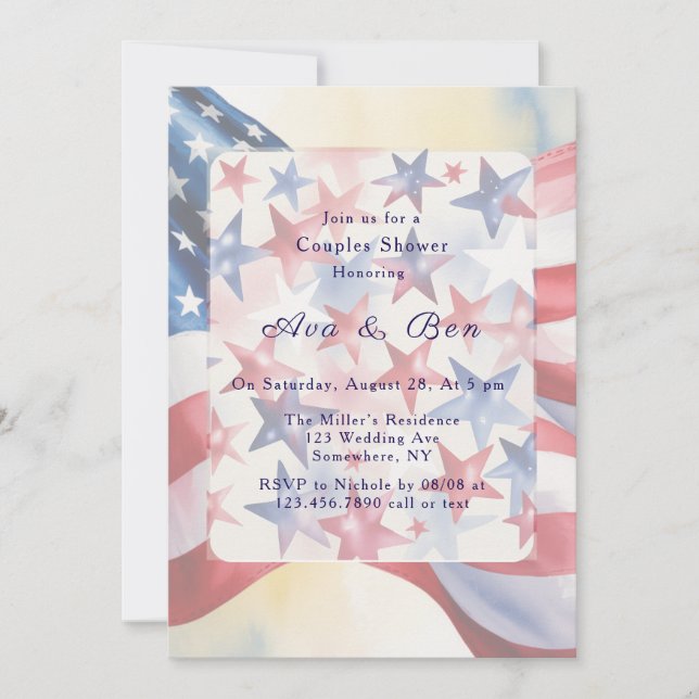 Convites Watercolor Fourth Of July Couples Shower (Frente)