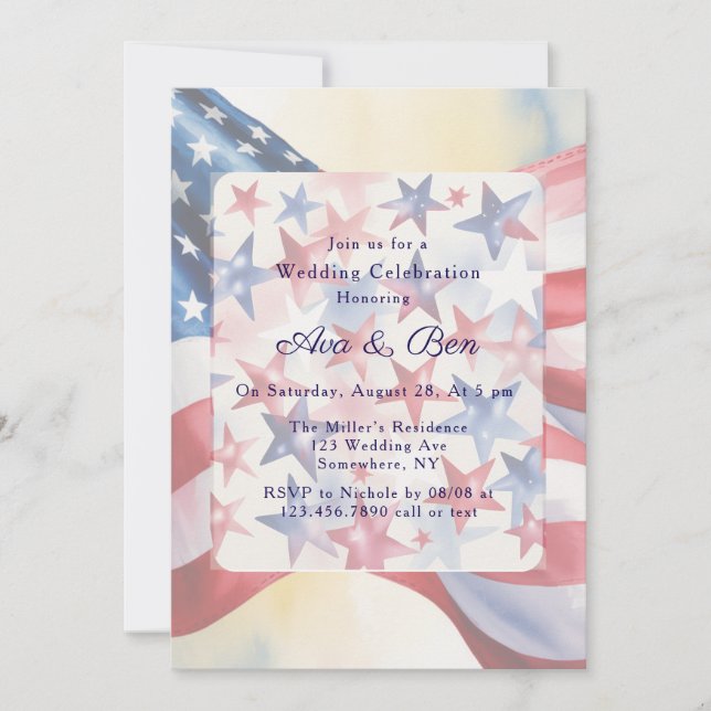 Convites Watercolor Fourth Of July Wedding (Frente)