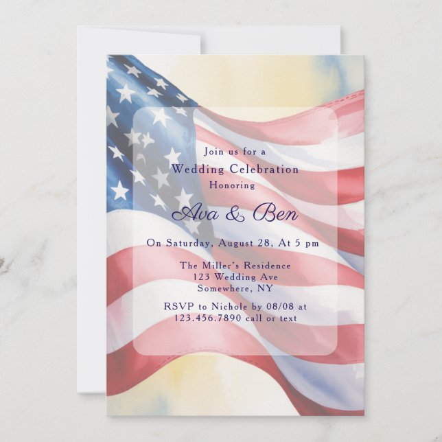 Convites Watercolor Fourth Of July Wedding Celebration (Frente)