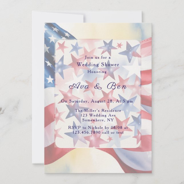 Convites Watercolor Fourth Of July Wedding Shower (Frente)