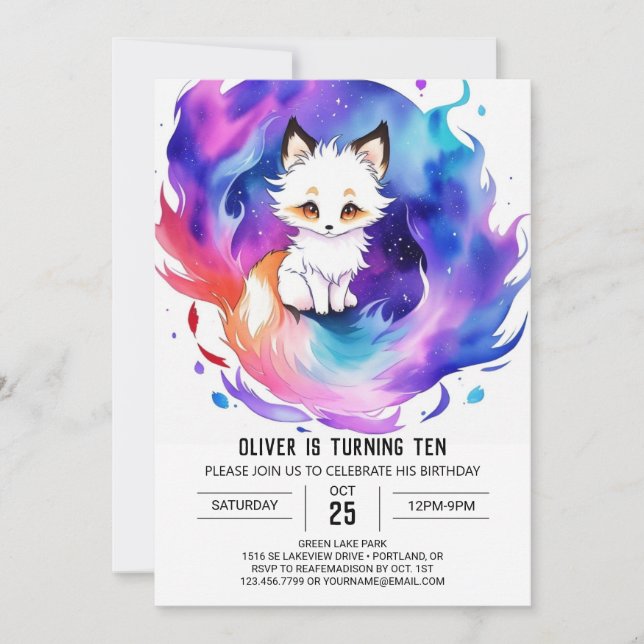 Convites Watercolor Fox Adventure Birthday (Frente)