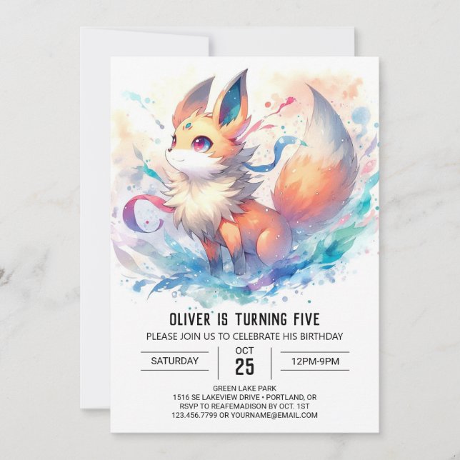 Convites Watercolor Fox Birthday (Frente)