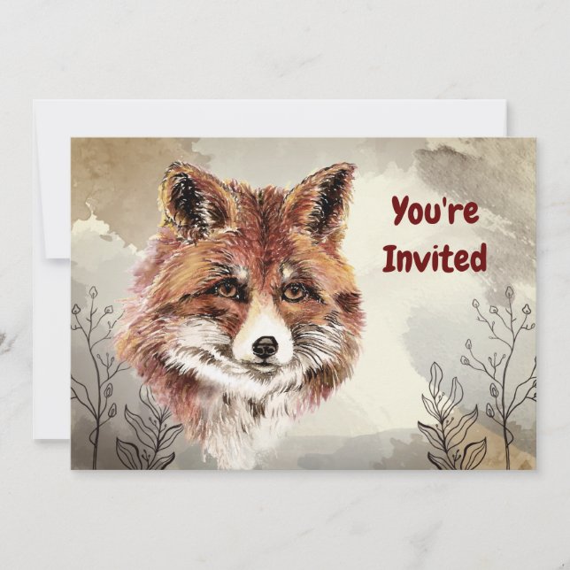Convites Watercolor Foxes Animal Custom Birday (Frente)