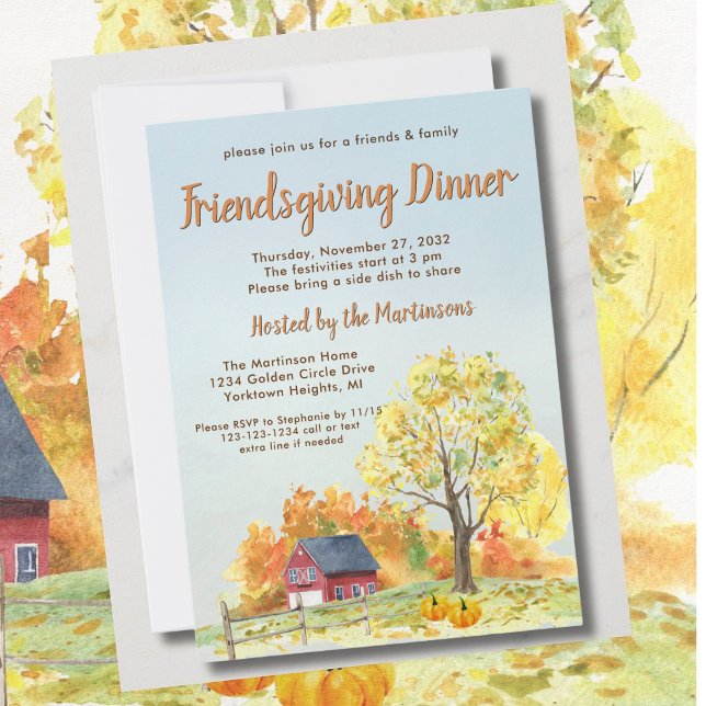 Convites Watercolor Friendsgiving Thanksgiving Dinner (Criador carregado)