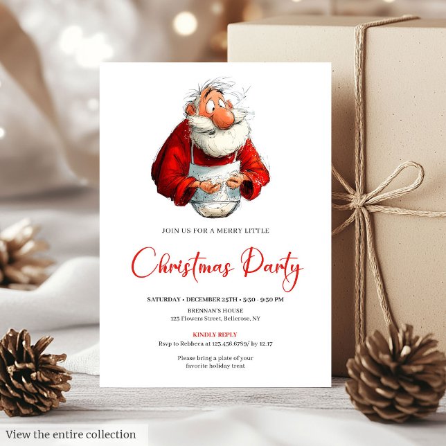 Convites Watercolor Funny Santa Calligraphy Christmas  (Watercolor Funny Santa Calligraphy Christmas Invite)