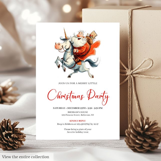 Convites Watercolor Funny Santa Festive Christmas Invites (Funny Quirky Santa Red Green Christmas Invitation)