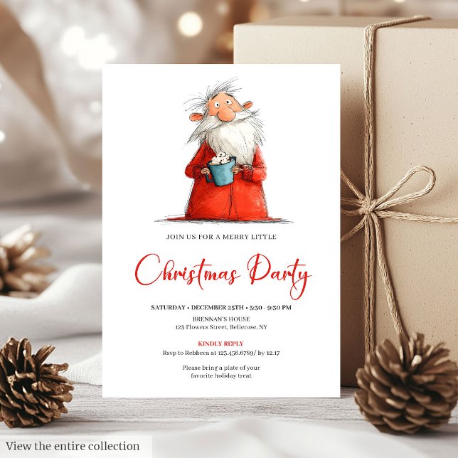Convites Watercolor Funny Santa Personalized Party Invite (Watercolor Funny Santa Personalized Party Invite)