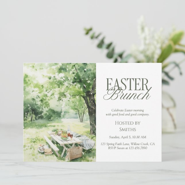 Convites Watercolor Garden Picnic Easter Brunch Elegant  (Em pé/Frente)