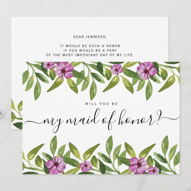 Convites Watercolor Garland, você será minha madrinha de ca (Frente/Verso)