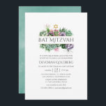 Convites Watercolor Geométrico Bat Mitzvah<br><div class="desc">Trendy suculenta o convite do morcego mitzvah com lavagem da cor d'água da horta inversa.</div>