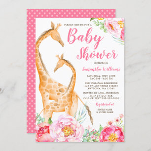 Convites Watercolor Giraffe Girl Baby Shower Invants